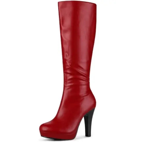 Allegra K Women's Chunky Heel Round Toe Platform Knee High Boots image {8}
