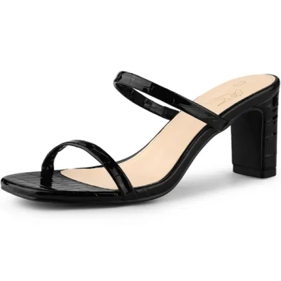 Perphy Dual Strap Croc Embossed Chunky Heel Slide Sandals image {6}