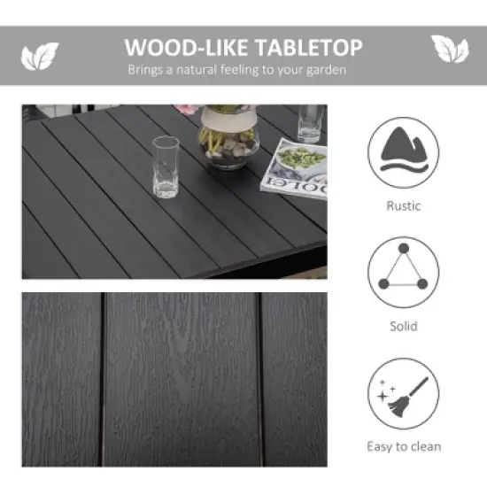 Gulches Outdoor Dining Table for 6, Rectangular Patio Table with Aluminum Legs & Woodgrain Top, 55" x 35.5", Black image {6}
