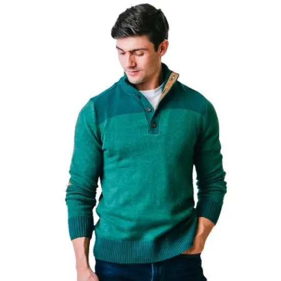 Hope & Henry Mens' Organic Cotton Contrast Sweater with Elbow Patches image {7}