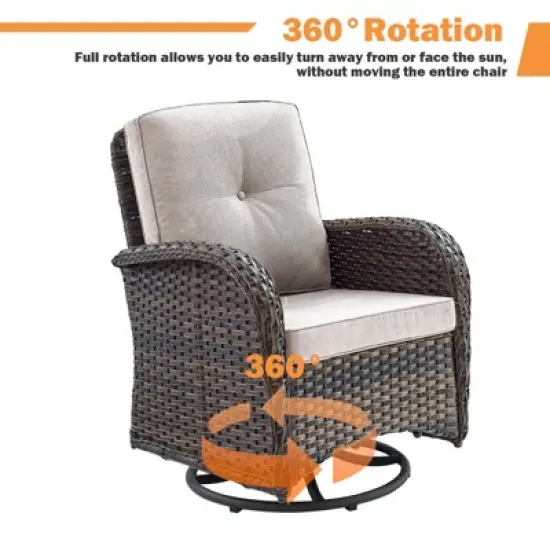 Buenhomino 5PCS Outdoor Patio Furniture Set with Fire Pit,Wicker Patio Conversation Sets with 43" Propane Fire Pit Table,Swivel Rocking Chairs image {9}