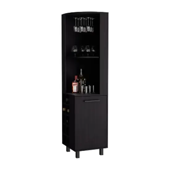 Gulches 10 Bottle Wine Cabinet with Single Door Storage,2 Superior Shelves Compact Corner Design, Natural Oak and Black Finish,Ready to Assemble image {7}