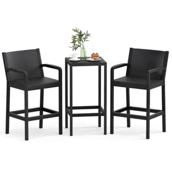 Tangkula 3 Piece Patio Bar Set Bistro Table & Chairs w/ Heavy-Duty Metal Frame image {10}