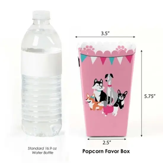 Big Dot of Happiness Pawty Like a Puppy Girl - Pink Dog Baby Shower or Birthday Party Favor Popcorn Treat Boxes - Set of 12 image {1}