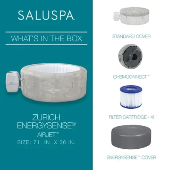 Bestway SaluSpa Zurich AirJet 2 to 4 Person Inflatable Hot Tub Round Portable Outdoor Spa with 120 Soothing Jets and Cover, Gray image {1}