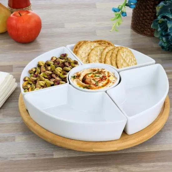 Gibson Elite Gracious Dining 6 Piece Tidbit Dish Set with Rotating Wood Base image {2}