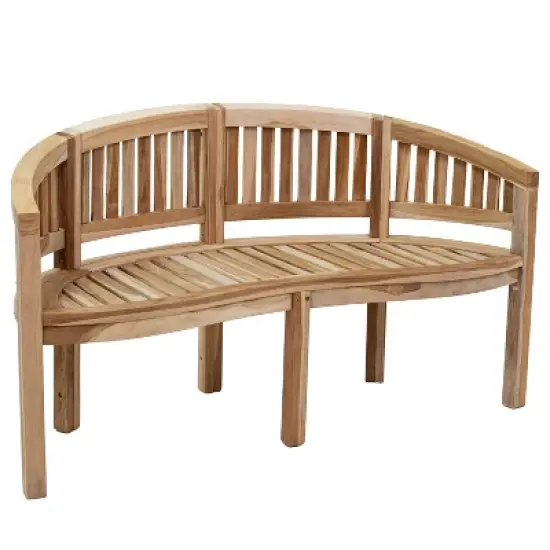 Sunnydaze 59" Solid Wooden Teak Outdoor Banana Bench with Curved Back image {16}