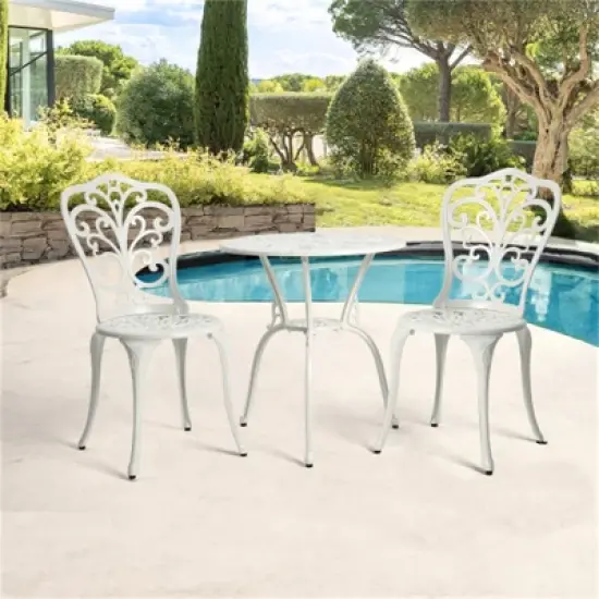 SKRAN Set of 3 Outdoor Table and Chair Set ,Rust-Resistant Cast Aluminum Patio Bistro Set for Patio, Balcony, Garden, White image {6}