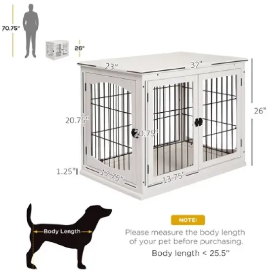 Gulches Dog Crate Furniture, Small Dog Cage End Table with Two Opening Sides, Lockable Door, Puppy Kennel Indoor, Cute and Decorative, Pure White image {3}