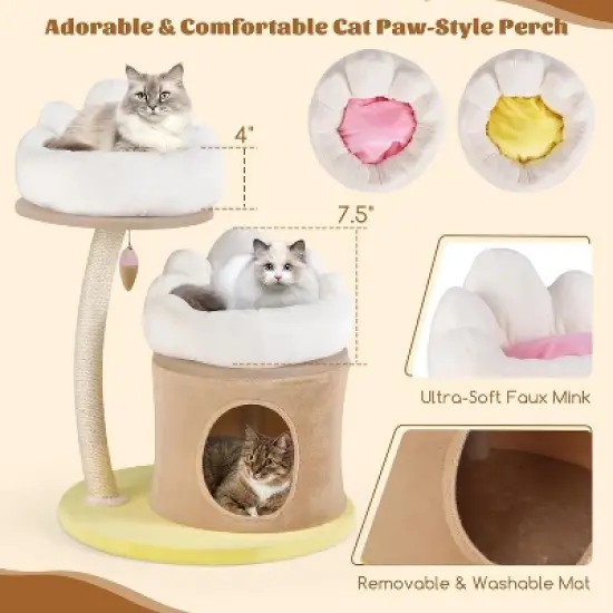 Tangkula Flower Cat Tree 33 Inch Cute Cat Tower with Sisal Scratching Post Washable Padded Top Perch Cat Condo image {5}