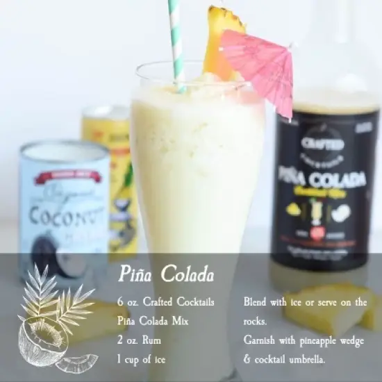 Crafted Cocktails Pina Colada Mix: 6 Pack: 80 Calories Per Serving, Premium Coconut Cream, Pineapple Juice and Organic Agave&nbsp; 8 Cocktails Per Bottle image {2}