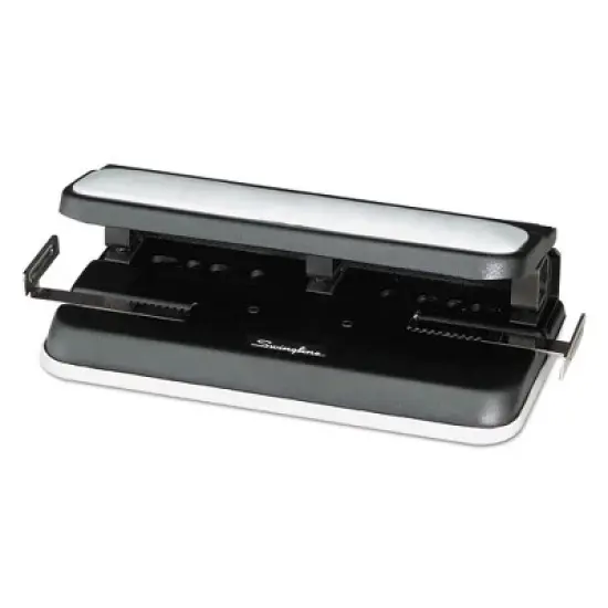 Swingline 32-Sheet Easy Touch Two- to Three-Hole Punch with Cintamatic Centering, 9/32" Holes, Black/Gray image {1}