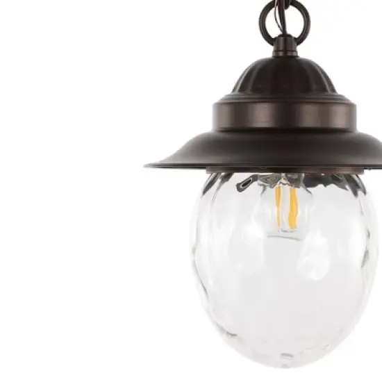 8.25" 1-Light Manteo Farmhouse Industrial Iron/Glass Outdoor LED Pendant Oil Rubbed Bronze/Clear - JONATHAN Y image {6}