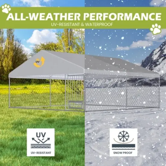 EROMMY 13'X13' Large Outdoor Dog Kennel, Heavy Duty Outdoor Dog Kennel With Waterproof Cover And Rotating Feeder image {4}