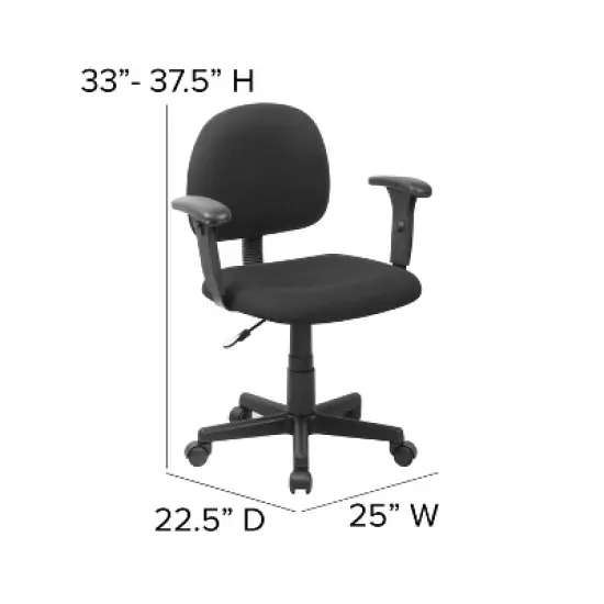Flash Furniture Wayne Mid-Back Black Fabric Swivel Task Office Chair with Adjustable Arms image {3}