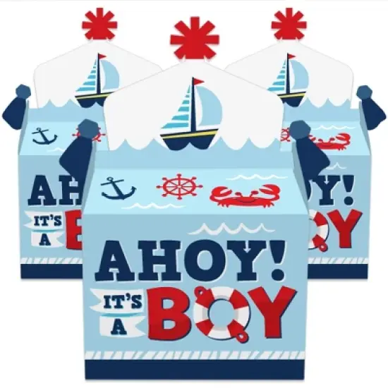 Big Dot of Happiness Ahoy It's a Boy - Treat Box Party Favors - Nautical Baby Shower Goodie Gable Boxes - Set of 12 image {1}
