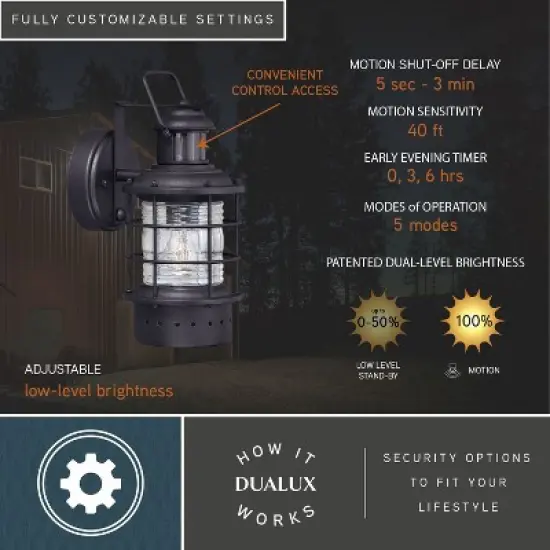 VAXCEL Hyannis Black Motion Sensor Dusk to Dawn Coastal Outdoor Wall Light image {3}