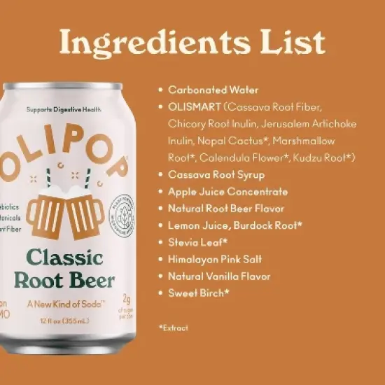 OLIPOP Classic Root Beer Prebiotic Soda - 12 fl oz Can image {4}