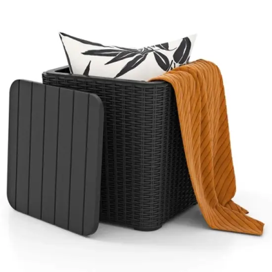 Costway 11.5 Gallon Water-proof Deck Box with Removable Lid Storage Container Side Table Black/Brown image {10}