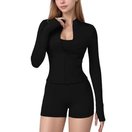 Anna-Kaci Active Women's Long Sleeve Zip-Up Athletic Jacket with Thumbholes and High Neckline image {5}