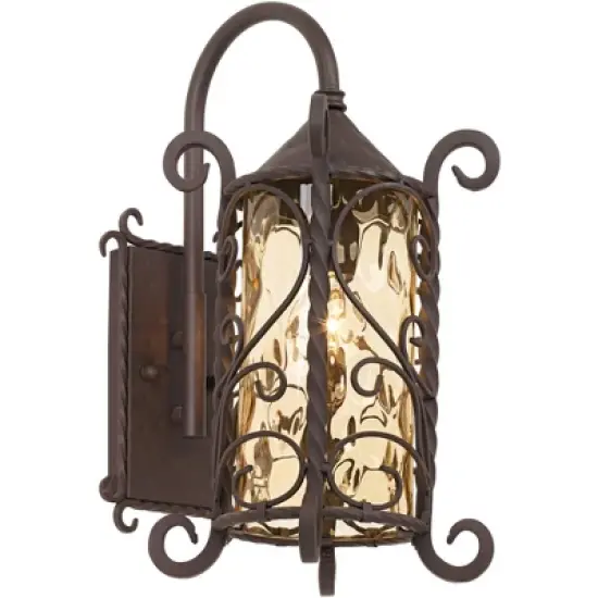 John Timberland Casa Seville Vintage Rustic Outdoor Wall Light Fixture Dark Walnut Scroll 18 1/2" Champagne Hammered Glass for Post Exterior Barn Deck image {6}