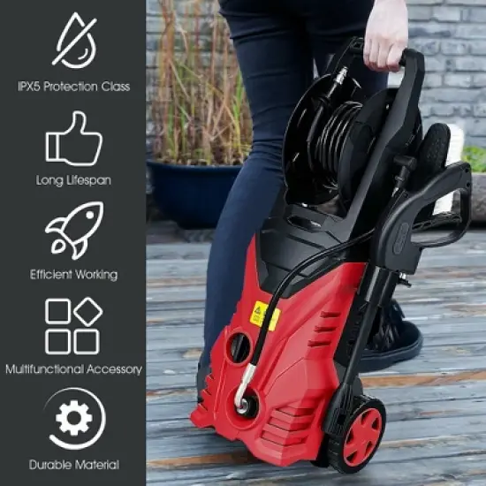 Costway 2030PSI Electric Pressure Washer Cleaner 1.7 GPM 1800W with Hose Reel Red image {6}
