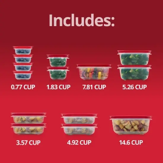 Rubbermaid 28pc Easy Store Rectangle Square Food Storage Container Set Red image {4}