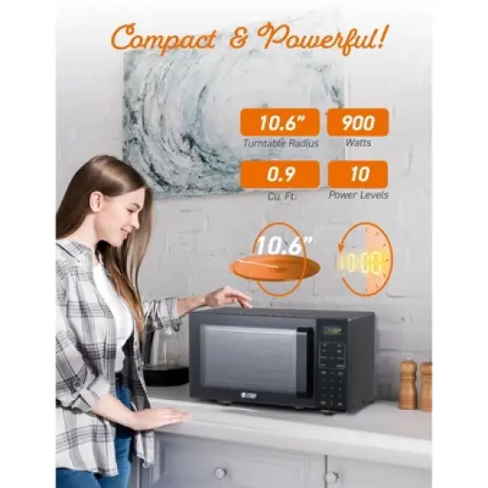 Commercial Chef 5-in-1 Microwave Air Fryer Combo, 0.9 Cu. Ft., with Turntable, Air Fry Kit & Baking Tray, Black with Stainless Steel Interior image {3}