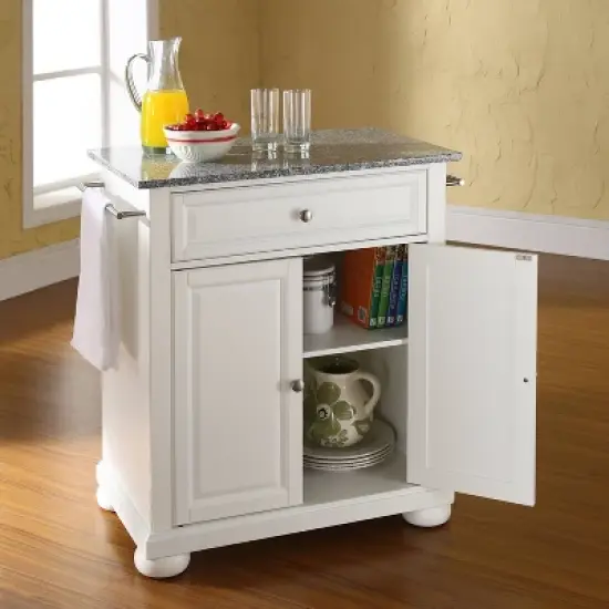 Alexandria Granite Top Portable Kitchen Island/Cart White/Gray - Crosley image {2}