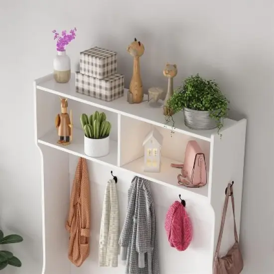 Farmhouse Hall Tree, 4-in-1 Entryway Organizer with 7 Shoe Cubbies & 7 Hooks, Storage Bench for Mudroom/Hallway/Bedroom image {4}