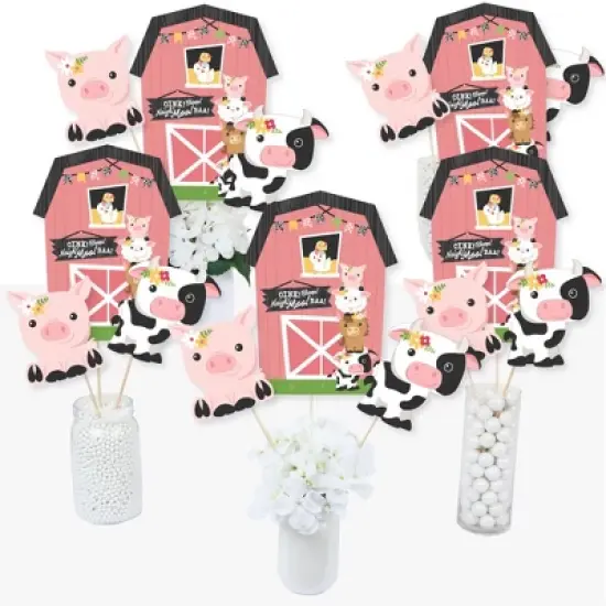 Big Dot of Happiness Girl Farm Animals - Pink Barnyard Baby Shower or Birthday Party Centerpiece Sticks - Table Toppers - Set of 15 image {1}