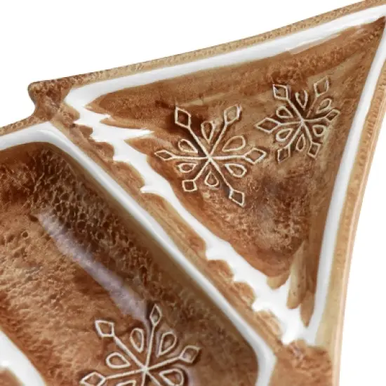 Martha Stewart Ceramic Gingerbread Tree 3 Sectioned Tidbit Tray in Brown image {4}