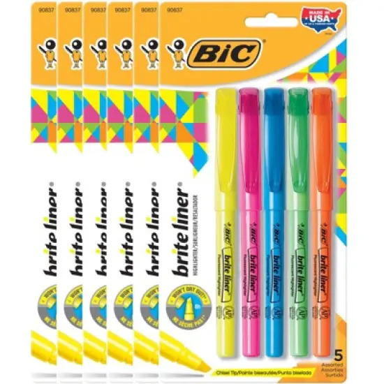 BIC&reg; Brite Liner&reg; Highlighters, Chisel Tip, Assorted Colors, 5 Per Pack, 6 Packs image {4}