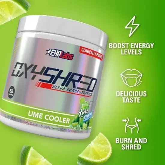 EHPlabs OxyShred Thermogenic Pre Workout & Fat Burner - Clinically Proven Preworkout Powder with Acetyl L Carnitine - Lime Cooler, 60 Servings image {2}