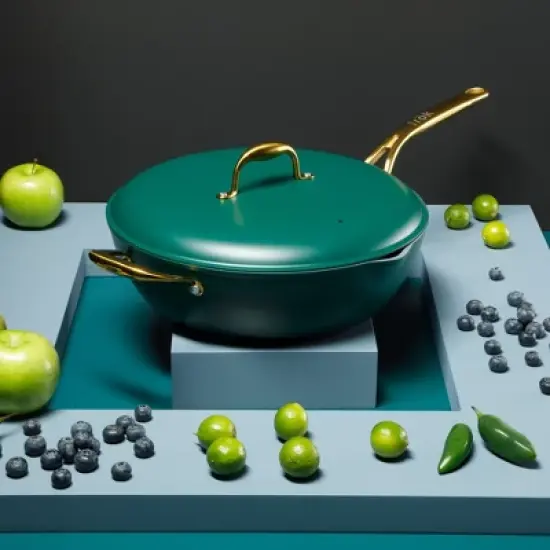 Frok 13" Frying Pan Wok Skillet Quick Heat Aluminum - Ceramic Nonstick Cookware W/ Lid image {7}