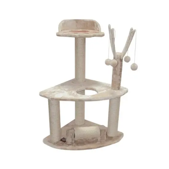 Majestic Pet Casita Faux Fur Activity Center Cat Scratcher Honey 36 in image {1}