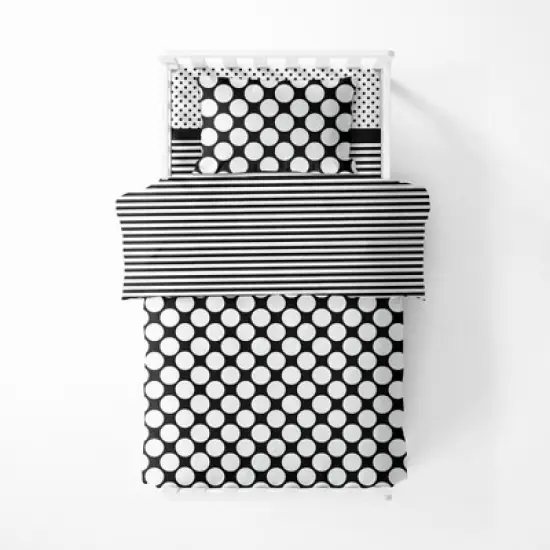 Bacati - Dots Stripes Black/White 4 pc Toddler Bedding Set image {3}