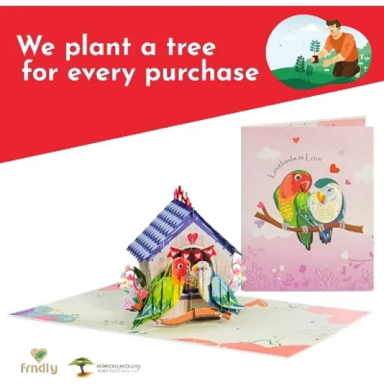 Frndly by Paper Love 3D Love Birds House Pop Up Card - 8" x 6" image {4}
