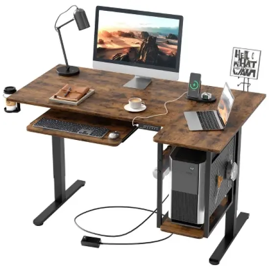 Bestier 57" Standing Computer Desk, Height Adjustable Desk with Keyboard Tray & Host Shelf for Home Office, L-Shaped Gaming Desk with Pegboard image {11}