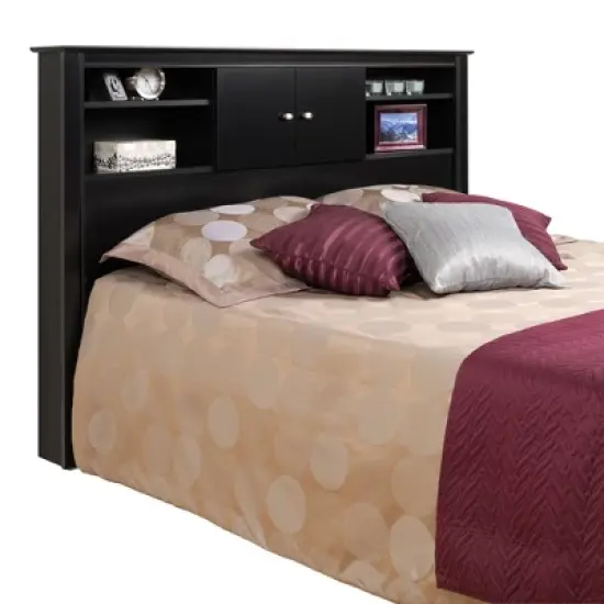 Queen Kallisto Bookcase Headboard with Doors Black - Prepac image {1}