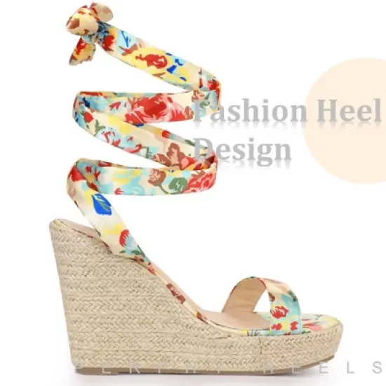 Perphy Platform Floral Printed Espadrille Wedge Sandals for Women image {3}
