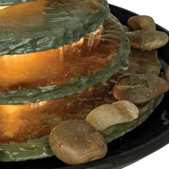 John Timberland Pyramid Rustic Zen 4 Tier Pyramid Indoor Tabletop Water Fountain with Light 10" for Table Office Desk Bedroom Living Room Relaxation image {3}