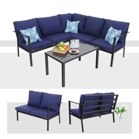 4pc Patio Corner Conversation Set - Blue - Captiva Designs image {1}