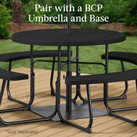Best Choice Products 8-Person Circular Outdoor Picnic Table w/ 4 Benches, Umbrella Hole, 2000lb Capacity image {6}