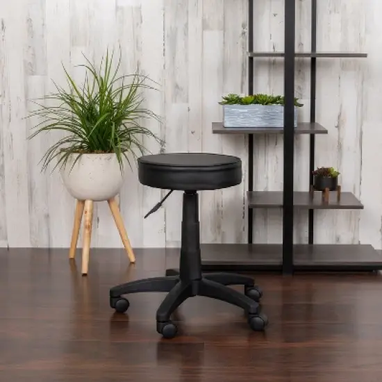 Emma and Oliver Black Adjustable Doctors Stool on Wheels with Ergonomic Molded Seat image {2}