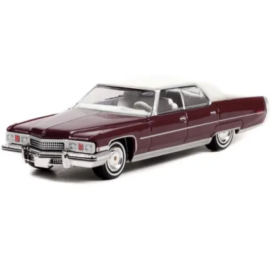 1973 Cadillac Sedan DeVille Burgundy w/White Top "Rocky" (1976) Movie "Hollywood Series" 1/64 Diecast Model Car by Greenlight image {1}