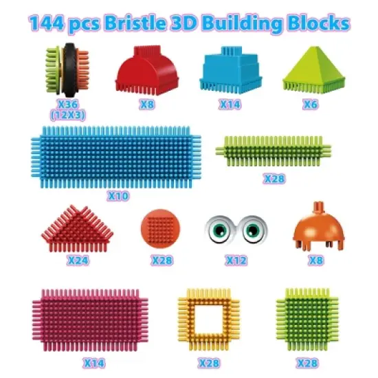 Contixo STEM Building Toys, ST7 244 pcs Bristle Shape 3D Tiles Building Set image {6}