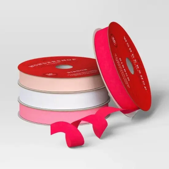 4 pk Christmas Velvet Ribbon Pink/White Luxe - Wondershop&trade; image {2}