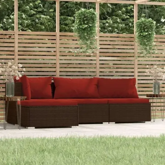 vidaXL Patio Lounge Set - 4-Piece Outdoor Sectional Sofa Set - Brown Poly Rattan with Cushions - Ideal for Garden, Deck, Patio image {1}