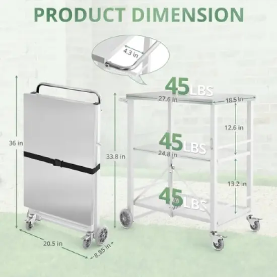 Arceso Foldable Outdoor Grill Table with 2 Total Lock Casters, Stainless Steel Pizza Oven Stand, Rolling BBQ Table and 3 Shelf Folding Kitchen Island image {3}